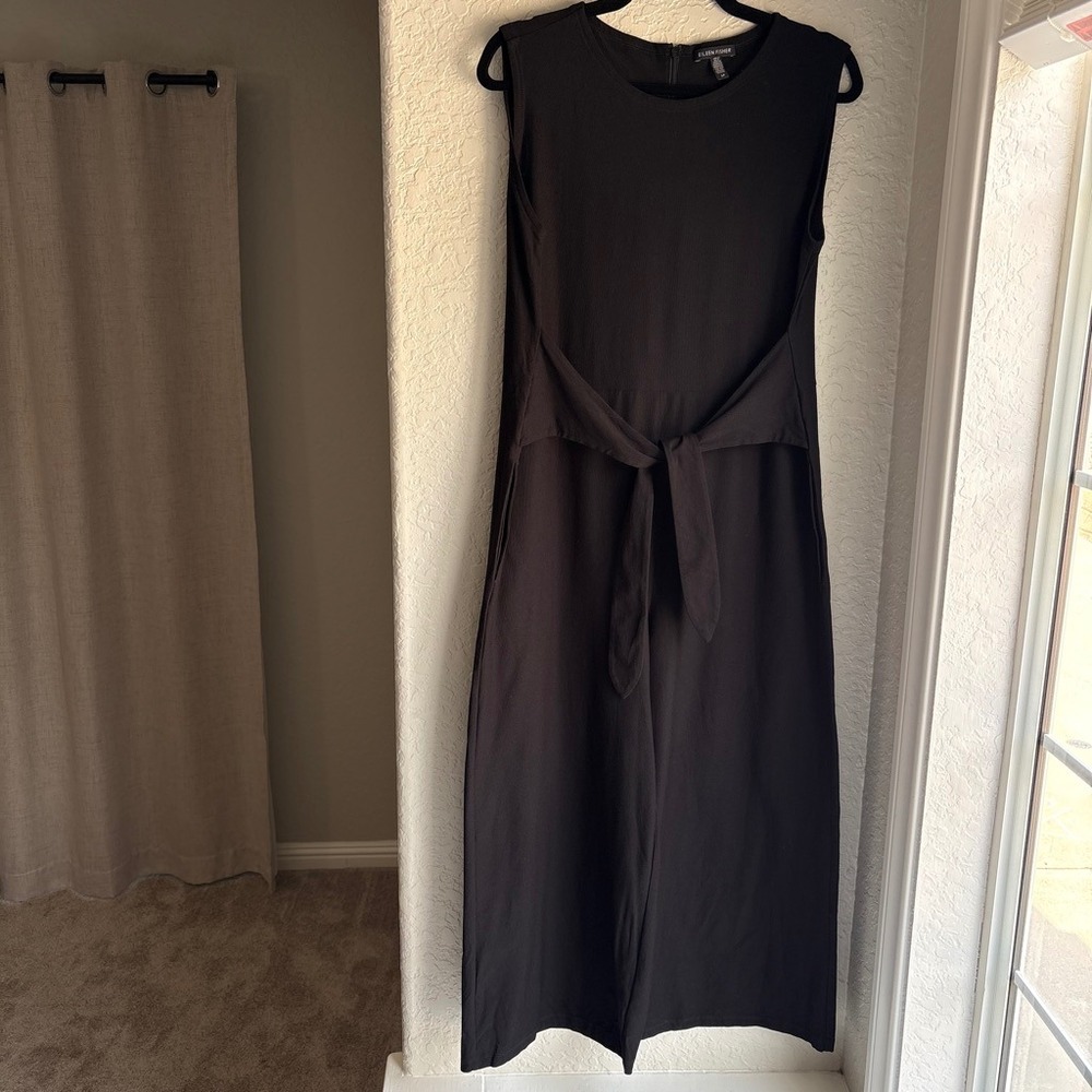 Eileen Fisher Women S Jumpsuit Black Sleeveless Romper Wide Leg Viscose Tie Zip